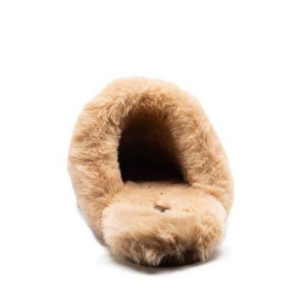 Faux Fur Lined Pointed Toe Mule in Tan - Picture 2 of 6